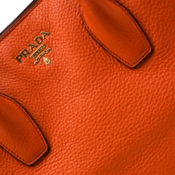 Pre Owned Prada Orange Vitello Daino Leather Shopper Tote