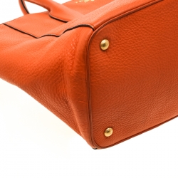Pre Owned Prada Orange Vitello Daino Leather Shopper Tote