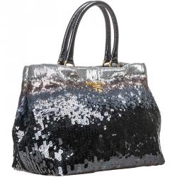 Pre Owned Prada Black Sequined Tote Bag