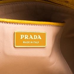 Pre Owned Prada Mustard Ostrich Medium Double Zip Tote