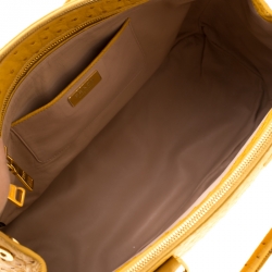 Pre Owned Prada Mustard Ostrich Medium Double Zip Tote