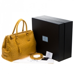Pre Owned Prada Mustard Ostrich Medium Double Zip Tote