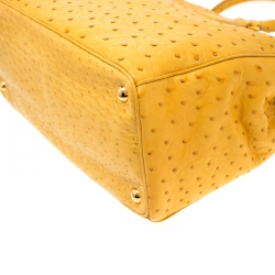 Pre Owned Prada Mustard Ostrich Medium Double Zip Tote