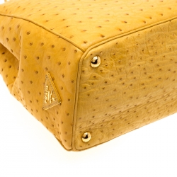 Pre Owned Prada Mustard Ostrich Medium Double Zip Tote