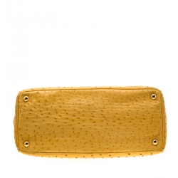 Pre Owned Prada Mustard Ostrich Medium Double Zip Tote