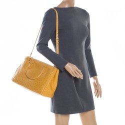 Pre Owned Prada Mustard Ostrich Medium Double Zip Tote