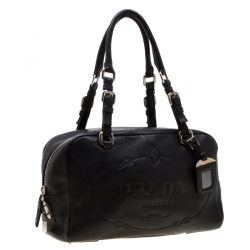 Pre Owned Prada Black Leather Bauletto Bag
