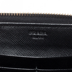 Pre Owned Prada Black Saffiano Metal Leather Zip Around Wallet