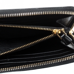 Pre Owned Prada Black Saffiano Metal Leather Zip Around Wallet