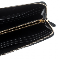 Pre Owned Prada Black Saffiano Metal Leather Zip Around Wallet