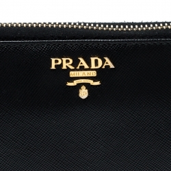 Pre Owned Prada Black Saffiano Metal Leather Zip Around Wallet