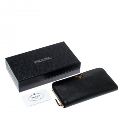 Pre Owned Prada Black Saffiano Metal Leather Zip Around Wallet