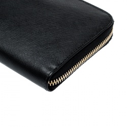 Pre Owned Prada Black Saffiano Metal Leather Zip Around Wallet
