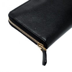 Pre Owned Prada Black Saffiano Metal Leather Zip Around Wallet