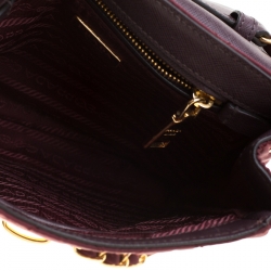 Pre Owned Prada Burgundy Quilted Nylon Pushlock Crossbody Bag