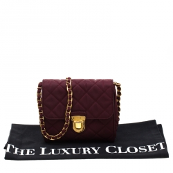 Pre Owned Prada Burgundy Quilted Nylon Pushlock Crossbody Bag