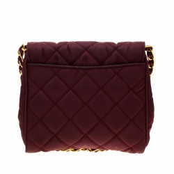 Pre Owned Prada Burgundy Quilted Nylon Pushlock Crossbody Bag