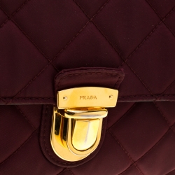 Pre Owned Prada Burgundy Quilted Nylon Pushlock Crossbody Bag