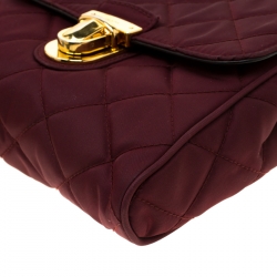 Pre Owned Prada Burgundy Quilted Nylon Pushlock Crossbody Bag