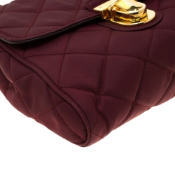 Pre Owned Prada Burgundy Quilted Nylon Pushlock Crossbody Bag