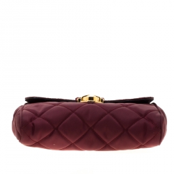 Pre Owned Prada Burgundy Quilted Nylon Pushlock Crossbody Bag