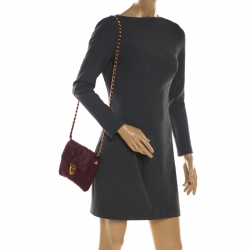 Pre Owned Prada Burgundy Quilted Nylon Pushlock Crossbody Bag