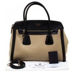Pre Owned Prada Beige/Black Leather Double Zip Convertible Tote