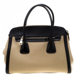 Pre Owned Prada Beige/Black Leather Double Zip Convertible Tote