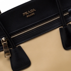Pre Owned Prada Beige/Black Leather Double Zip Convertible Tote