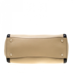 Pre Owned Prada Beige/Black Leather Double Zip Convertible Tote