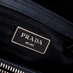 Pre Owned Prada Navy Blue Saffiano Lux Leather Mini Double Zip Tote