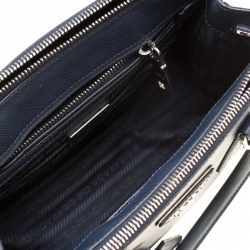 Pre Owned Prada Navy Blue Saffiano Lux Leather Mini Double Zip Tote