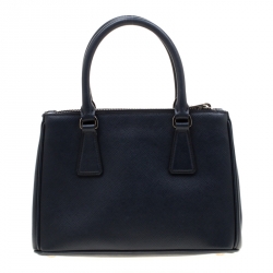 Pre Owned Prada Navy Blue Saffiano Lux Leather Mini Double Zip Tote