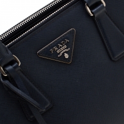 Pre Owned Prada Navy Blue Saffiano Lux Leather Mini Double Zip Tote
