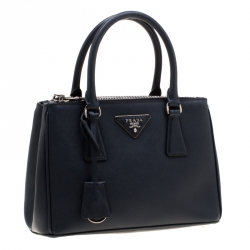 Pre Owned Prada Navy Blue Saffiano Lux Leather Mini Double Zip Tote