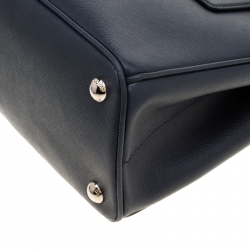 Pre Owned Prada Navy Blue Saffiano Lux Leather Mini Double Zip Tote