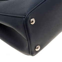 Pre Owned Prada Navy Blue Saffiano Lux Leather Mini Double Zip Tote