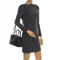 Pre Owned Prada Navy Blue Saffiano Lux Leather Mini Double Zip Tote
