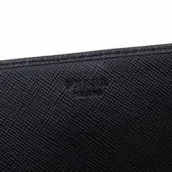 Pre Owned Prada Black Saffiano Lux Leather Metal Oro Chain Wallet