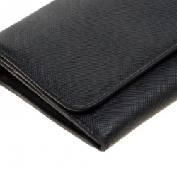 Pre Owned Prada Black Saffiano Lux Leather Metal Oro Chain Wallet