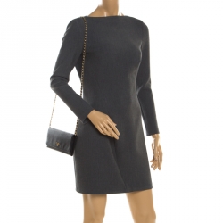 Pre Owned Prada Black Saffiano Lux Leather Metal Oro Chain Wallet