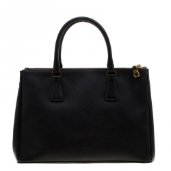 Pre Owned Prada Black Saffiano Lux Leather Medium Double Zip Tote
