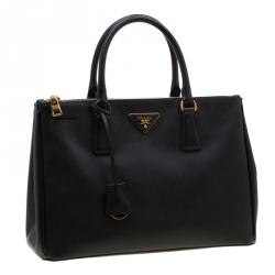 Pre Owned Prada Black Saffiano Lux Leather Medium Double Zip Tote