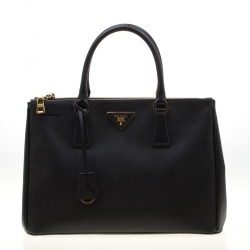 Pre Owned Prada Black Saffiano Lux Leather Medium Double Zip Tote