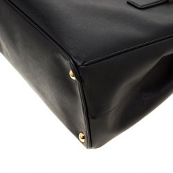 Pre Owned Prada Black Saffiano Lux Leather Medium Double Zip Tote