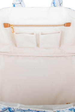 Pre Owned Prada Off White/Blue Printed Canvas Large Canapa Tote