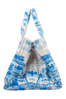 Pre Owned Prada Off White/Blue Printed Canvas Large Canapa Tote