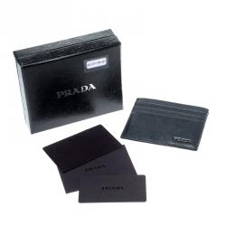 Pre Owned Prada Navy Blue/Black Saffiano Leather Card Holder