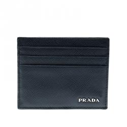 Pre Owned Prada Navy Blue/Black Saffiano Leather Card Holder