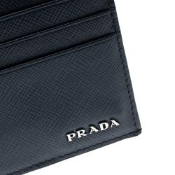 Pre Owned Prada Navy Blue/Black Saffiano Leather Card Holder